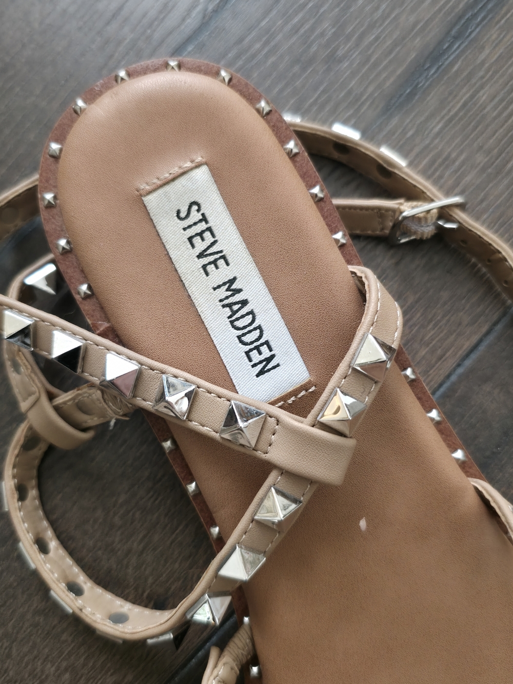 Steve Madden Womens Nude Studded Strap Spring Summer Sandals - Picture 4 of 5